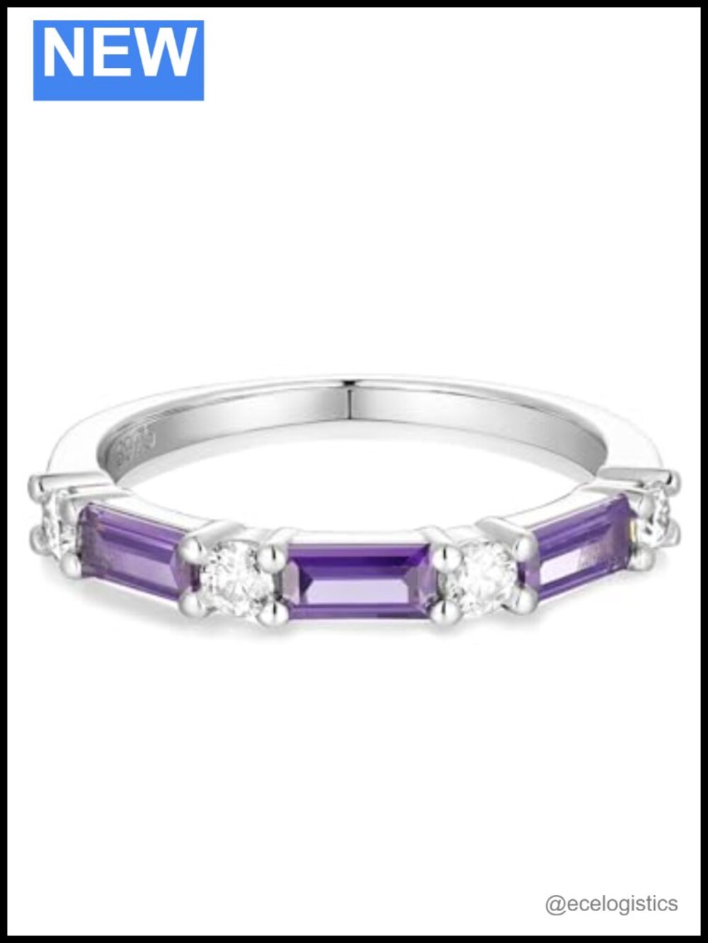 2.5mm CZ and Emerald Cut Gemstone Eternity Band Sterling Silver Half Eternity